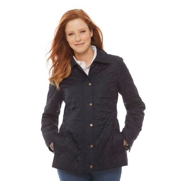 LL Bean Women's Large Black Reg Quilted Riding Jacket Plaid Lined - Picture 1 of 10